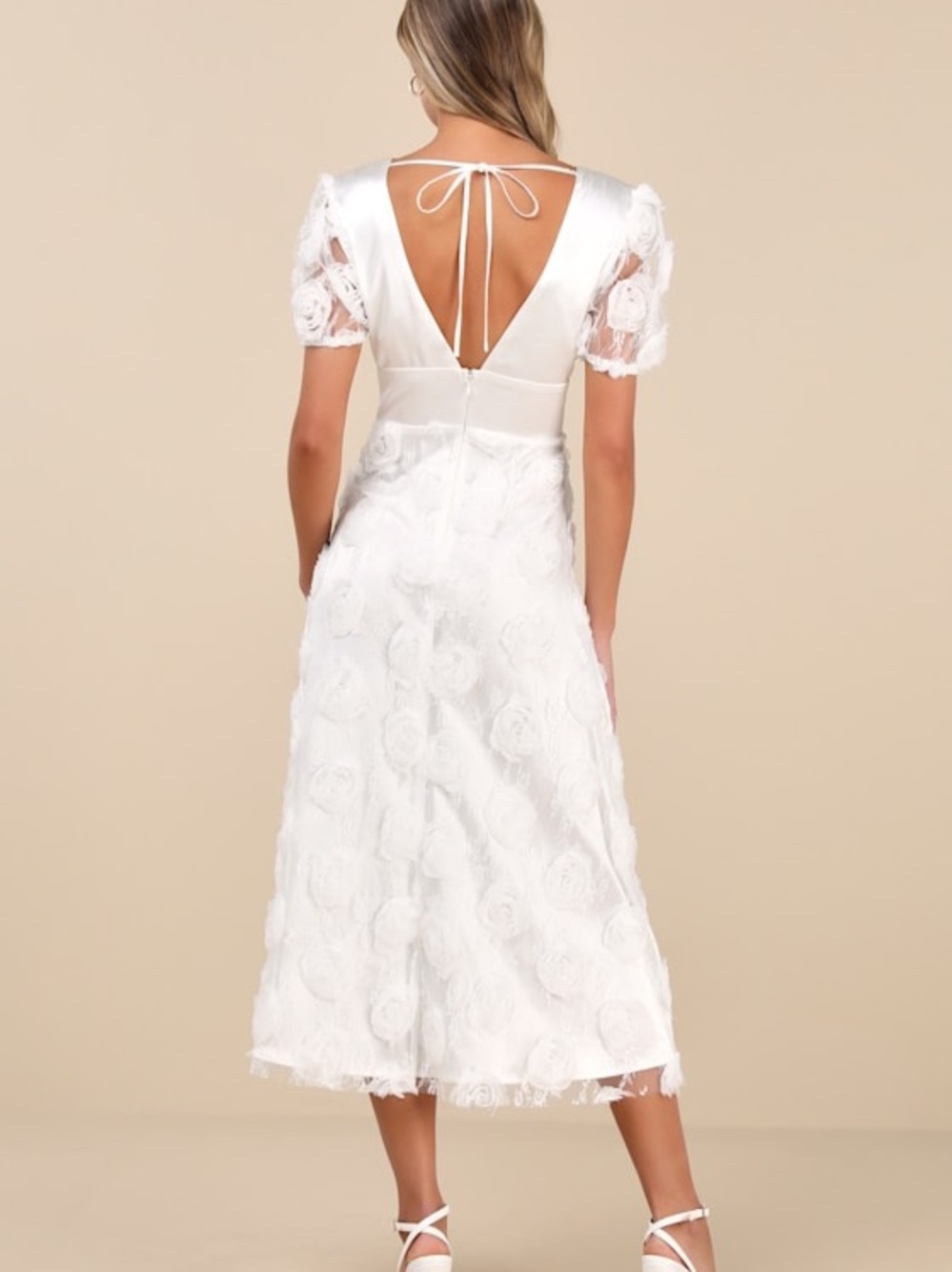 Lulu's White Midi Dress with 3D Floral Appliqués - Picture 2 of 3